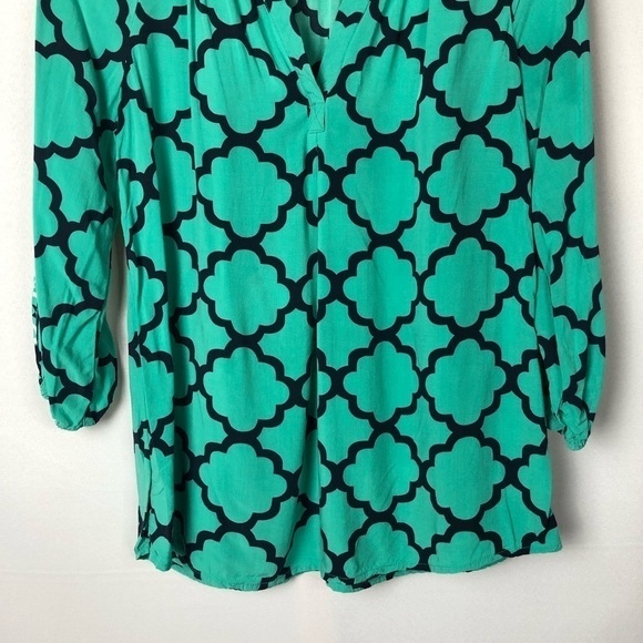 Crown & Ivy Green & Blue Moroccan Medley 3/4 Sleeve Peasant Top S - Picture 6 of 9